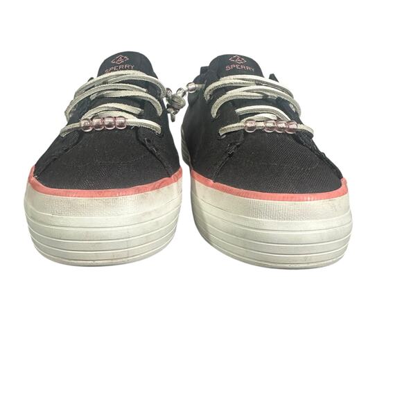 Sperry Black & Pink Canvas Sneakers women’s Size 9.5 Nautical Boat Shoes lace-up - Picture 3 of 11